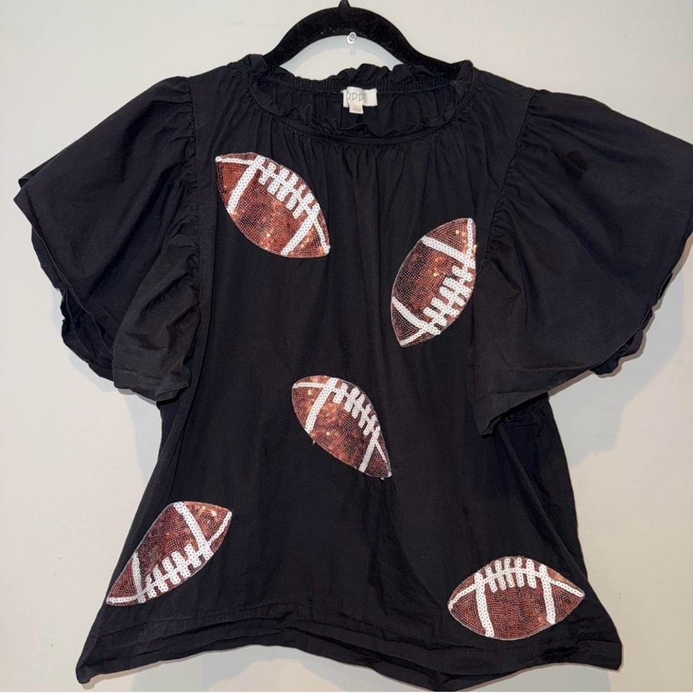 Black Football Print Top